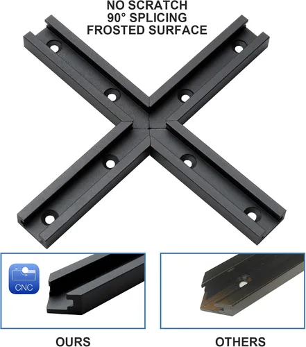 Vista 2 de Kit de intersección de aluminio T-Track de 3 pulgadas – Perfil de doble corte universal con agujeros de montaje preperforados -Carpintería