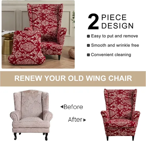 Vista 131 de Eco-Ancheng Funda para silla Wingback, 2 piezas, respaldo de ala, fundas de elastano para sillón con respaldo de ala, fundas para sillón con parte