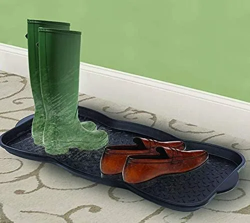 Vista 6 de Superio Bandeja multiusos para botas y zapatos, negro, 29.75 x 15 pulgadas, redonda, festoneada, protege los suelos del agua y la suciedad
