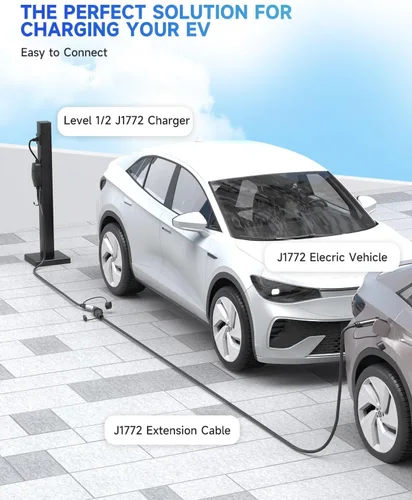Vista 4 de Cable de extensión J1772, cable de extensión de cargador EV 32A, cable de carga de 21 pies para vehículo eléctrico de 110 V-240 V, compatible
