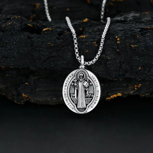 Vista 4 de POTOPYY Collar de plata de ley S925 con colgante de San MiguelSan CristóbalSan BenitoVirgen MaríaSan JoséSan PatricioSan FranciscoSan Judas Collar