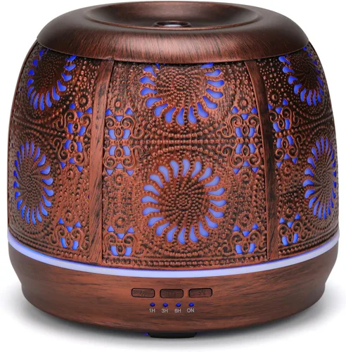 Vista 8 de Difusor grande de aromaterapia de aceite esencial para el hogar dormitorio hueco de metal decorativo habitación ultrasónica aroma aroma niebla Negro