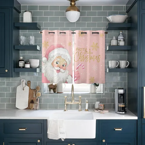 Vista 8 de Libaoge Cortinas de Navidad para cocina, dormitorio, juego de 2 paneles, diseño de muñeco de nieve de Navidad, cortinas de invierno con copos