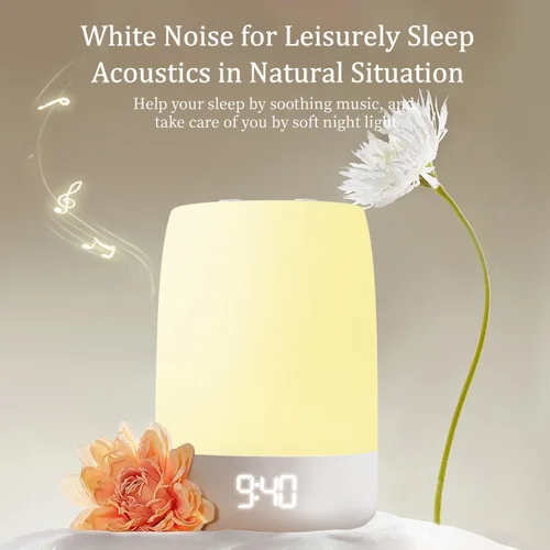 Vista 7 de Máquina de ruido blanco para dormir de bebé con luz nocturna, máquina de ruido blanco para niños y adultos, 32 sonidos relajantes, reloj despertador