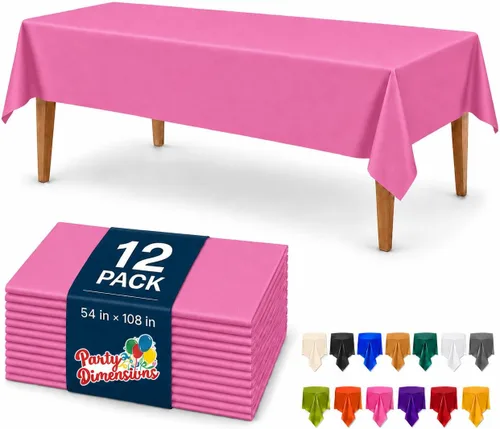 Vista 42 de Party Dimensions Mantel de plástico negro, paquete de 12 manteles rectangulares desechables de 54 x 108 pulgadas para mesas de 6 a 8 pies