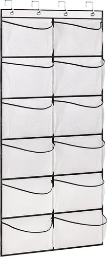 Vista 9 de KIMBORA 12 bolsillos grandes de malla sobre la puerta, organizador de zapatos para armario, zapatero colgante para puerta, zapatillas, Rosa