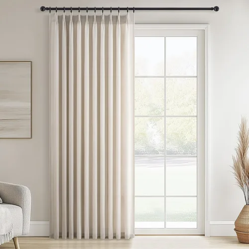Vista 28 de Topfinel 2 paneles de cortinas plisadas de lino beige y blanco de 63 pulgadas de largo, para dormitorio y sala de estar, cortinas semitransparentes