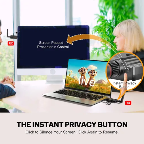 Vista 3 de Transmisor y receptor HDMI inalámbrico, kit extensor de 1 a 2, 656 pies de largo alcance, estable 1080P, 5 GHz 0.05 s con botón de privacidad, Plug