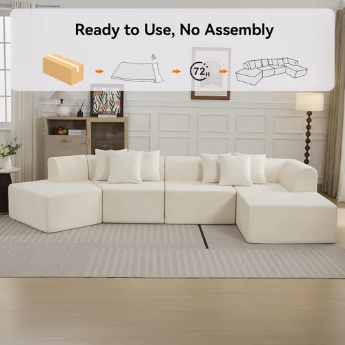 Vista 6 de Sofá seccional curvo de terciopelo nube extragrande de 140'', sofá sin estructura con chaise longue en forma de L, sofá seccional modular tapizado