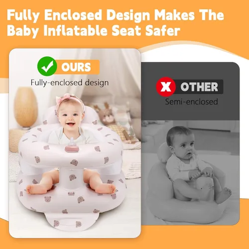 Vista 3 de Asiento de bebé inflable para bebés de 3 meses en adelante, asiento inflable de apoyo para bebé para sentarse, silla de bebé con bomba de aire