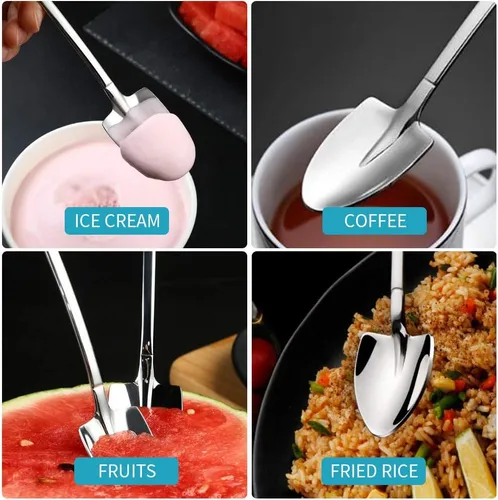 Vista 2 de Juego de cucharas de pala – 2 cucharas de postre de acero inoxidable para helado, café, té