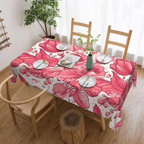 Vista 10 de KHiry Manteles rectangulares de 54 x 72 pulgadas, diseño de algunas olas e hibisco, impermeable, resistente, mantel decorativo, sin arrugas