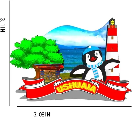 Vista 3 de Imán de Ushuaia Argentina para nevera de madera 3D monumentos de viaje coleccionables, recuerdos, decoración hecha a mano -568