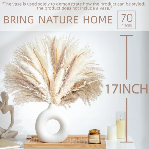 Vista 3 de 70 UNIDADES Hierba de Pampa Seca Natural Estilo Boho para Decoración del Hogar Ramo de Phragmites Flores Secas para Arreglos Florales de Boda