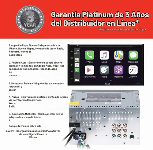 Vista 2 de BOSS Audio Systems Elite BV900ACP - Reproductor multimedia para automóvil con Apple CarPlay-Android Auto, doble Din, pantalla táctil capacitiva