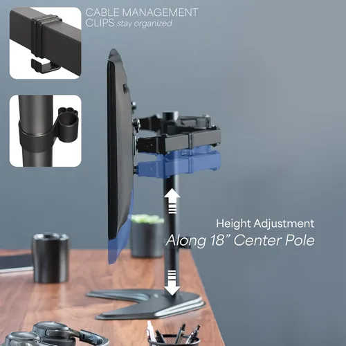 Vista 6 de VIVO STAND-V002F Soporte de escritorio independiente para monitores LED LCD dual de hasta 27 pulgadas, brazos totalmente ajustables de alta Negro