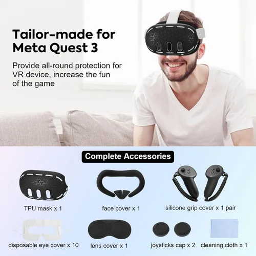 Vista 7 de MoKo VR Accessories for Meta Quest 3, Included TPU Shell Cover, VR Silicone Face Cover, Touch Controller Grip Cover Case, Lens Cover, Joysticks Cap