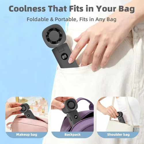 Vista 7 de Ventilador de mano personal, ventilador turbo portátil 3 en 1 de alta velocidad con viento de 5 engranajes, USB mini personal con batería recargable