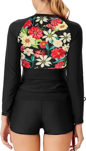 Vista 3 de JACK SMITH Traje de baño de 2 piezas para mujer, con protección UPF 50+, manga larga, con cremallera, lateral ajustable