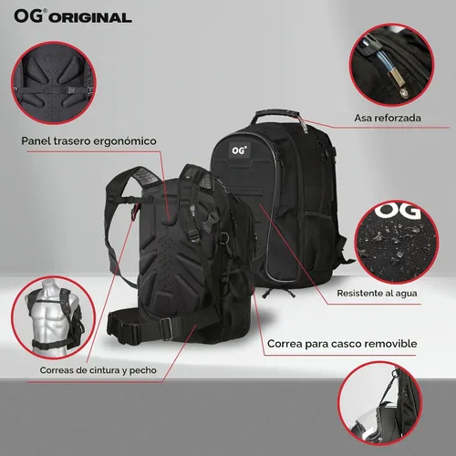 Vista 6 de CityRunner - Mochila impermeable para motocicleta, 2 cascos, 3 opciones de transporte, 30-35L Expandable storage with laptop compartment, helmet