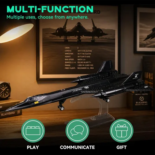 Vista 2 de ArtorBricks SR-71 - Juego de construcción militar de avión Blackbird de reconocimiento con soporte de exhibición, kit de modelo de 183 piezas