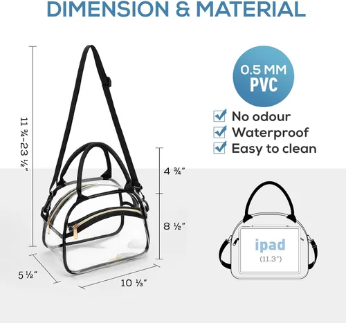 Vista 3 de TOURIT Bolsa de almuerzo transparente aprobada para estadios, bolsa transparente con correa ajustable, lonchera transparente para mujeres y hombres