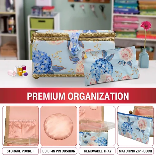Vista 10 de SINGER Sew'n Stow 00045 - Cesta de coser y bolsa con cremallera, estampado de hortensias Estampado De Lunares