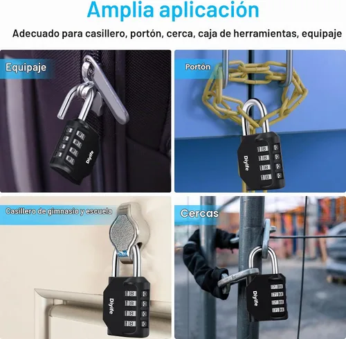 Vista 6 de Candado de combinación con cuatro dígitos, Diyife, candado para casillero resistente a la intemperie, candado de combinación para exterior