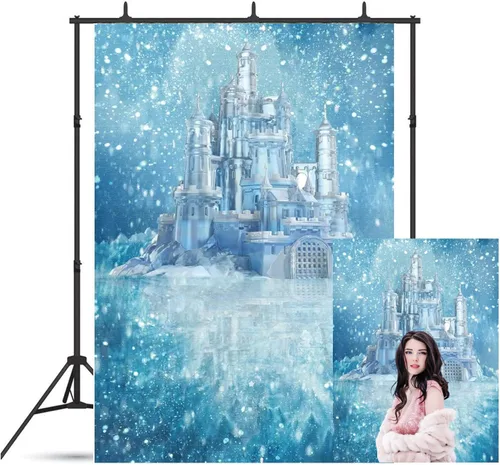 Vista 7 de Yeele Fondo de fotos de castillo de hielo, 5 x 7 pies, diseño de castillo azul, fondo de fotografía de castillo azul, para fiesta de cumpleaños