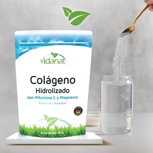 Vista 4 de Vidanat Colágeno hidrolizado puro con vitamina C y magnesio – Apoya la piel, el cabello, las uñas y la salud de las articulaciones – Proteína