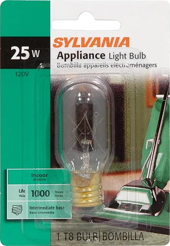 Vista 2 de Sylvania - Bombilla incandescente T8 de 25 vatios para electrodomésticos, bombilla incandescente para refrigerador y microondas, base intermedia E17