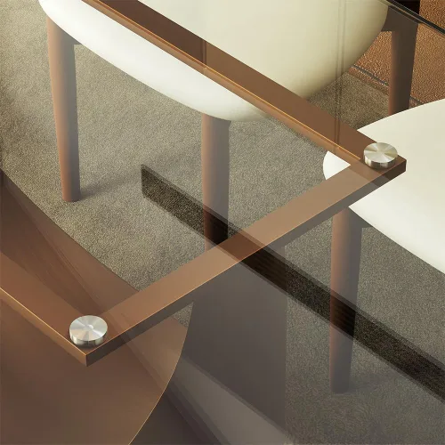 Vista 6 de POVISON Mesa de comedor de cristal de 79" para 6-8, mesa de comedor rectangular moderna, mesa de cristal templado con base de bronce en forma de U
