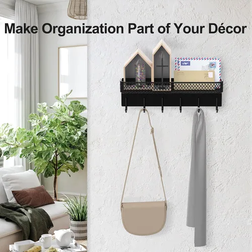 Vista 5 de Lwenki Soporte para llaves de pared – Colgador decorativo de acero inoxidable con 6 ganchos para sombreros, bolsos, correas – Organizador de correo