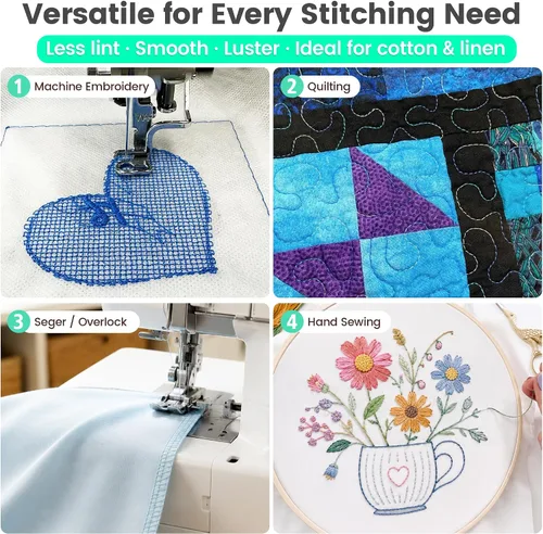 Vista 3 de New brothread - 18 opciones - Hilos de algodón 100% mercerizado multiusos 50S/3 600M (660Y) cada carrete para acolchado, serger, costura y bordado