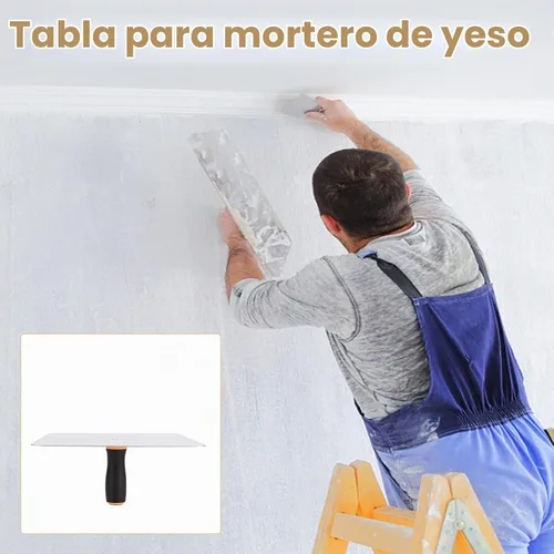 Vista 5 de Halcón de enlucido de aluminio con mango extraíble, soporte para tablero de mortero de yeso de 11.8 pulgadas, herramienta de enlucido para paneles