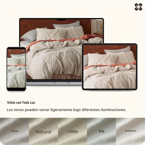 Vista 5 de Bedsure Funda de edredón de lino tamaño Queen – Juego de ropa de cama de mezcla de lino y algodón, suave y acogedor, 3 piezas, 1 funda de edredón
