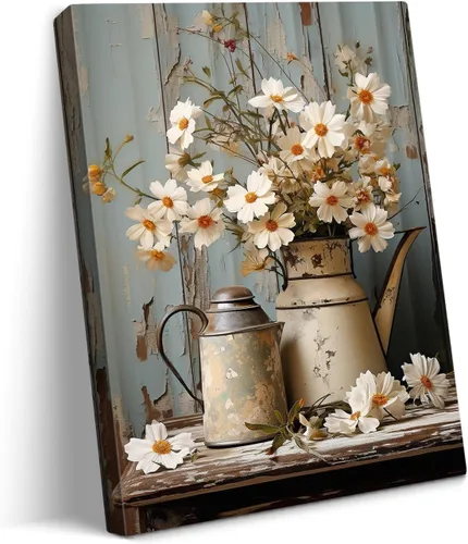 Vista 24 de gaosoul Arte de Pared de Lienzo de Granja Pintura de Campo Francés con Ramo de Lavanda Mariposas Fondo de Madera Envejecida Póster Floral Enmarcado