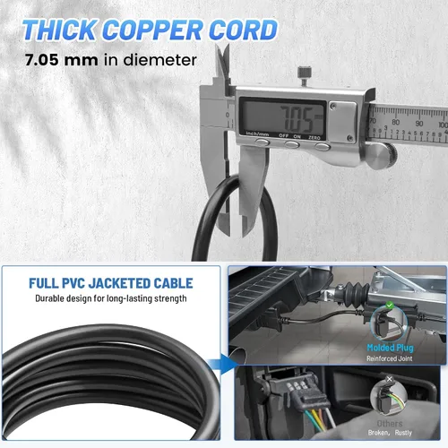 Vista 6 de MECMO Cable de extensión de cable plano de 4 pines para remolque de 5 pies, conector de 4 vías para el lado del vehículo y el lado del remolque