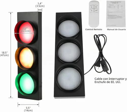 Vista 3 de HOMIER Lámpara de pared de semáforo, lámpara LED de tráfico de estilo retro con control remoto, decoración de luz de parada de tráfico de sala
