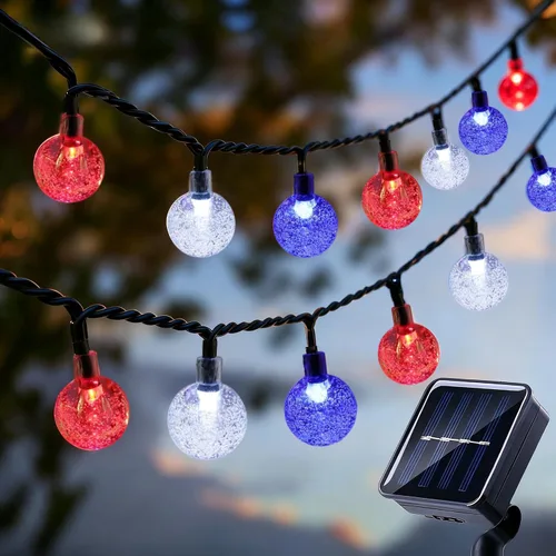 Vista 8 de Tira de luces de 20 LED, decoraciones de globo de cristal, luces solares extra brillantes para exteriores con 8 modos de iluminación, impermeables