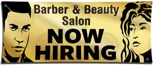 Vista 7 de Cartel de Barber & Beauty Salon Now Hiring (1 pie x 3 pies), cartel colorido de vinilo para pared, cartel de Anuncio Peluqueria Belleza
