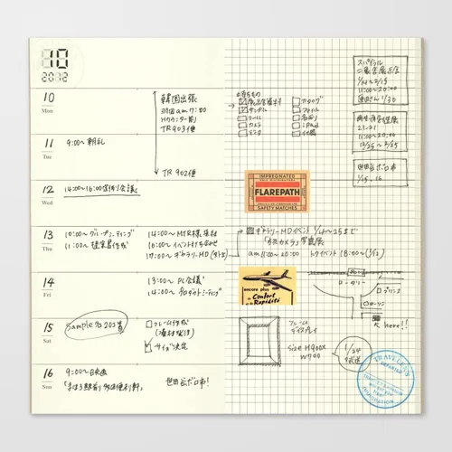 Vista 2 de 1 X Midori Traveler 's Notebook (Recarga 019) Agenda semanal y Memo (28 semanas)