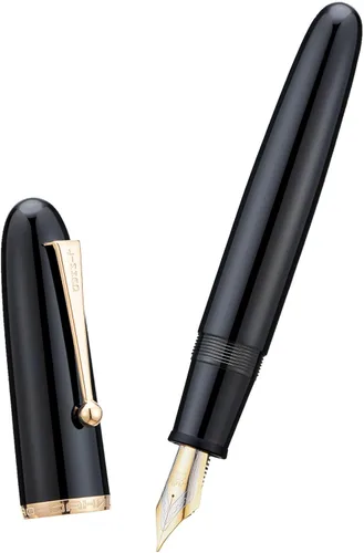 Vista 5 de Jinhao 9019 - Pluma estilográfica serie Dadao con borde dorado acrílico negro #8 punta mediana con convertidor grande para escritura, firma