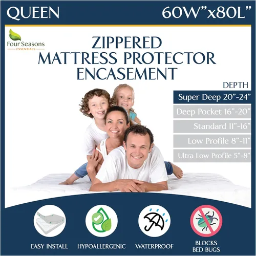 Vista 12 de Protector de Colchón Queen Contra Chinches Impermeable con Cremallera - Bolsillo Profundo que se Adapta hasta 20" de Profundidad - Funda