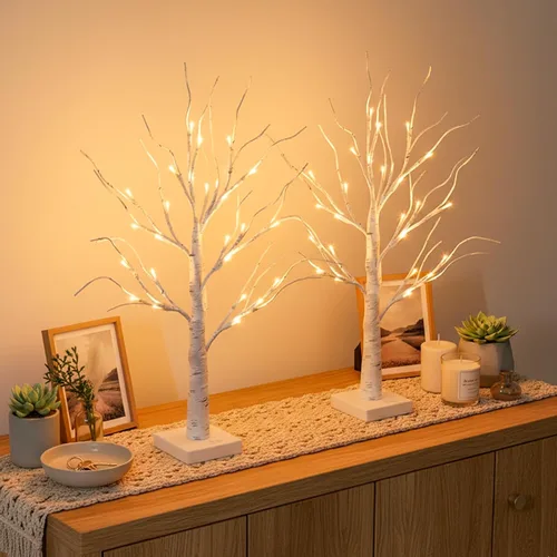 Vista 3 de EAMBRITE Árbol de abedul iluminado para decoración de Navidad para interiores para el hogar, paquete de 24 luces LED, funciona con baterías/USB