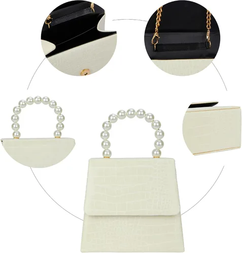 Vista 4 de Evening Handbag for Women - Synthetic Pearl Top Handle Crossbody Bag Clutch Purses Prom Party Dinner Accessories