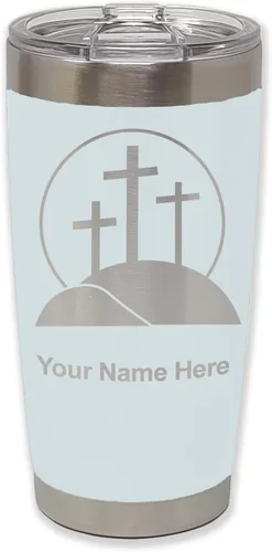 Vista 12 de LaserGram Vaso aislado al vacío de 20 onzas, cruz de calvario, grabado personalizado incluido (negro)