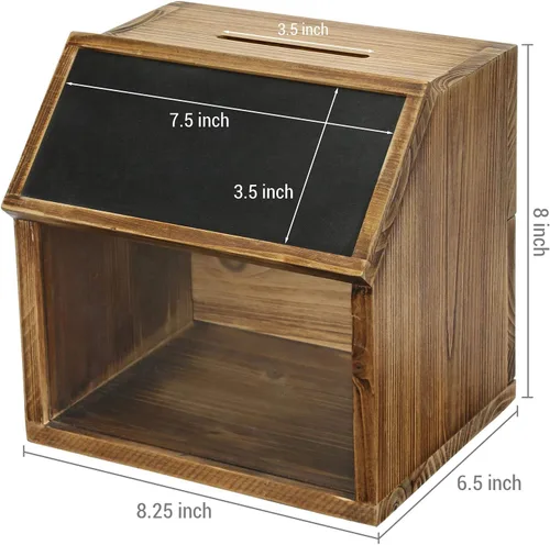 Vista 9 de MyGift Caja de madera de la donación del tarro de la punta con la etiqueta Marrón quemado rústico