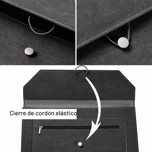 Vista 3 de Carpeta de archivos A4 de piel sintética, soporte para documentos, 2 bolsillos, cartera con sobre, con cuerda elástica, expansión de 3/4 pulgadas