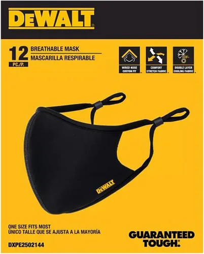 Vista 6 de DEWALT Cooling Black Face Masks, Adjustable Fit & Neck Strap, Breathable Reusable Moisture Wicking, Nose Wire & Ear Adjusters